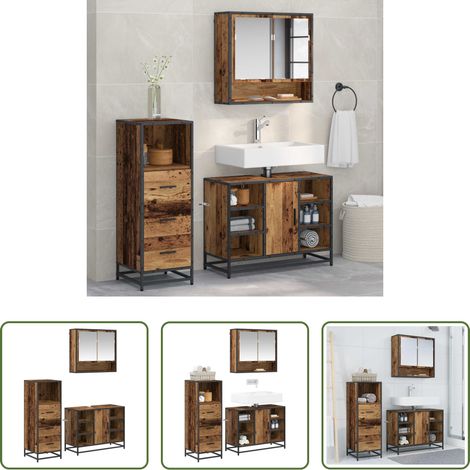 Meuble miroir -  Ensemble de mobilier de salle de bain 3 pcs Bois Ancien (1/5)