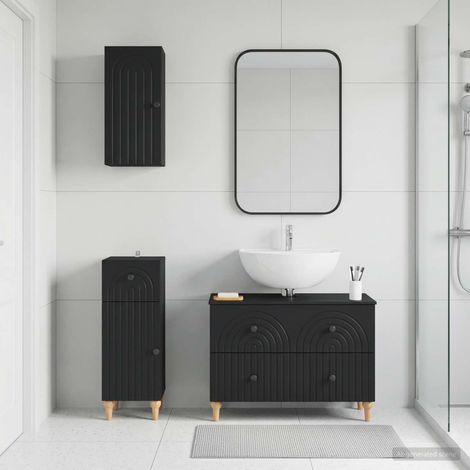 vidaXL 3 Piece Bathroom Cabinet Set ALKMAAR Black Engineered Wood (1/5)
