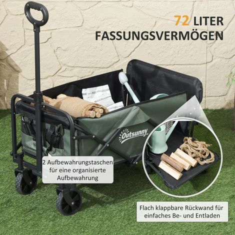Chariot de jardin escamotable 90 kg, bâche détachable, 72 L, vert, avec poignée et roues (1/4)