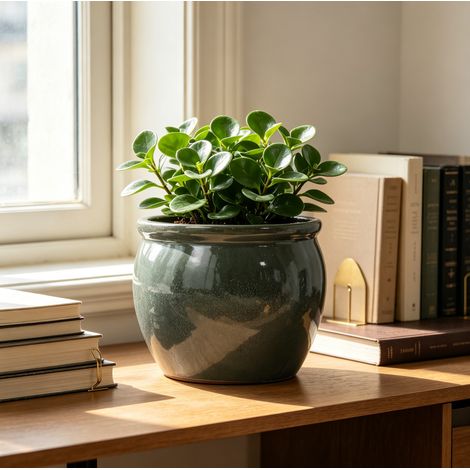 Vaso da fiori in ceramica fatto a mano, diametro 23 cm, smalto blu-verde antico lucido, resistente al gelo. (1/4)