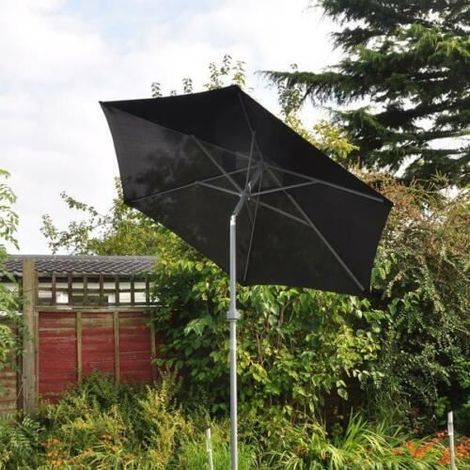 2m Aluminium Parasol Garden Patio Lightweight Umbrella Wind Up Tilt Black (1/8)