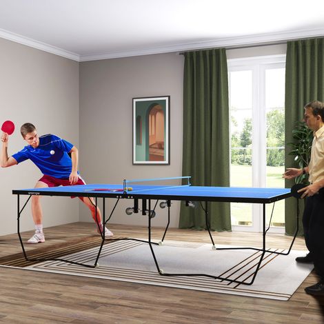 Table de ping-pong pliante, 8 roues, structure en acier thermolaqué, plateau en MDF, 274 x 152,5 x 76 cm, bleue