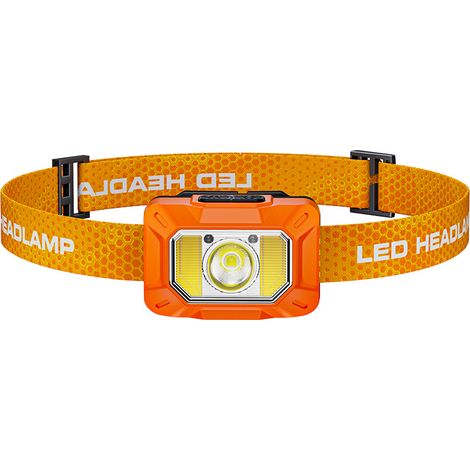 Casque d'Éclairage LED Orange A45, 1200mAh Rechargeable, Léger avec Capteur de Mouvement pour Extérieur, Autonomie Prolongée (1/5)