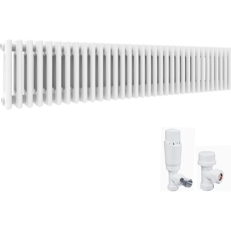 ELEGANT Traditional Radiator White 300 x 1505 mm Designer Horizontal Column Radiator Cast Iron Style Triple Rads and White Thermostatic Radiator Valves (1/5)