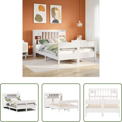 Sommeil - Lit bibliothèque sans matelas blanc 160x200 cm bois pin massif (1/5)