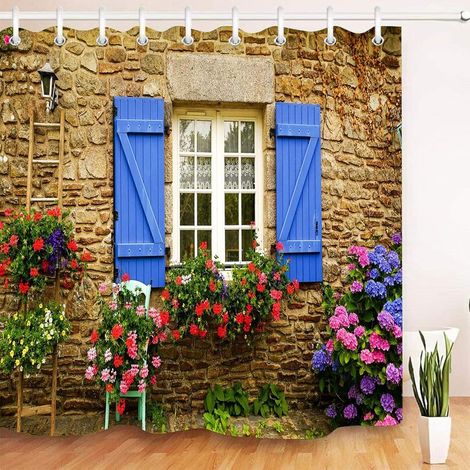 Rideau de douche de jardin extérieur, rideau de douche 3D pour salle de bain 180 × 180 cm, durable et lavable avec 12 crochets (1/5)
