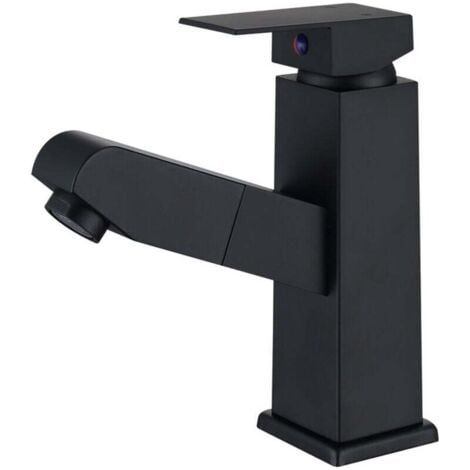 Mitigeur de Lavabo Noir avec Douchette Extractible Robinet Salle Bain à Levier Mélangeur Monocommande en Acier Inox-robinet lavabo vasque (1/5)
