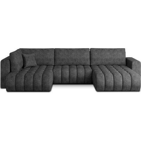Canapé d'angle BONITA convertible 6 places gris foncé tissu chiné – droit – 350x175cm (1/3)