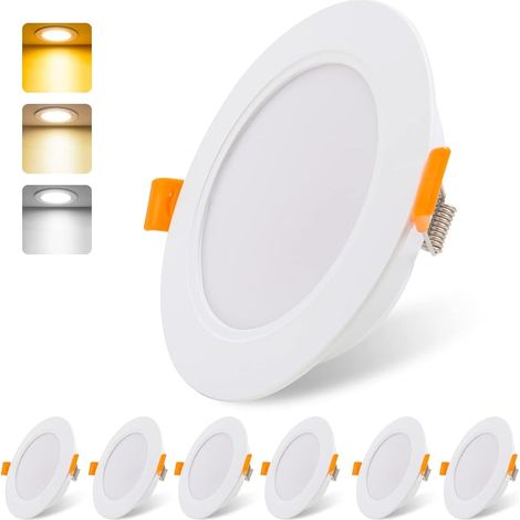 Spots LED encastrables 230V plats 9W, set de 6, Lampes LED encastrables rayonnantes, Spot LED de salle de bain 3000/4000/6000K, Spots de plafond IP54 pour salon cuisine chambre (blanc x 6) (1/5)