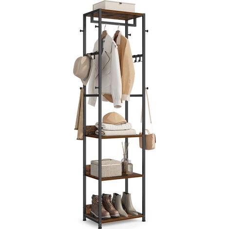 VASAGLE Appendiabiti, Attaccapanni con Barra e Ganci, Appendiabiti Ingresso con Ripiani, Struttura in Acciaio, per Vestiti Borse Cappelli, Bianco Nuvola RCR061WC02 (1/5)