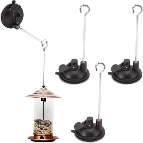 Lot de 3 mangeoires à oiseaux murales à ventouse avec crochet de suspension pour fenêtre, carillons éoliens et plantes. (1/5)