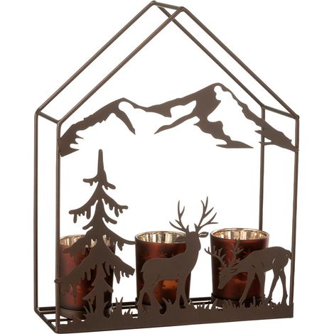 Photophore Maison en Métal "Chalet" 29cm Marron