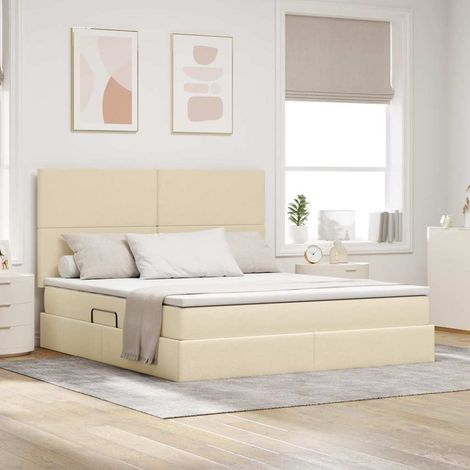 vidaXL Letto con contenitore e materasso Crema 160 x 200 cm Tessuto (1/5)