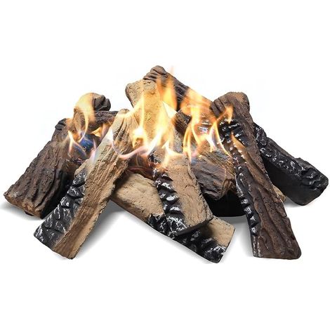 Bûches en céramique pour cheminée à gaz, ATR Lot de 10 Grandes bûches en céramique pour Foyer, Propane, électrique, gaz, décoration de cheminée Bois Artificiel (1/5)