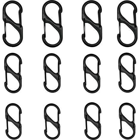 Reißverschlussclips, 12 Mini-S-förmige Karabiner, Diebstahlsicherungsclips, für Rucksäcke, Gepäck, schwarz. (1/5)