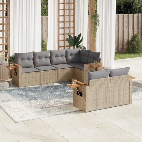 Set sofás de jardín 7 piezas y cojines ratán sintético beige vidaXL (1/3)
