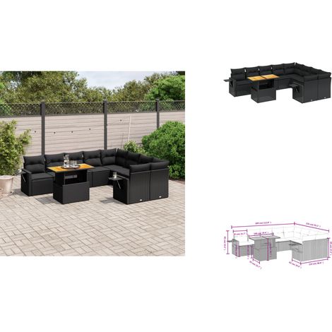 10-tlg. Garten-Sofagarnitur mit Kissen Schwarz Poly Rattan - Gartenmöbel Set - PE-Rattan Möbel - Outdoor Lounge - Gartenlounge - Terrassenmöbel (1/3)