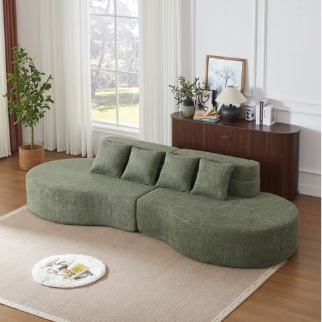 Canapé modulaire 310 cm vert en chenille avec mousse haute densité, housse lavable et dossier à niveaux (1/5)