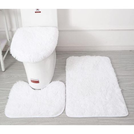 3-teiliges Badezimmermatten-Set, dicke und weiche Mikrofaser-Badematte, saugfähige Konturmatte, weißer WC-Sitzbezug (1/4)
