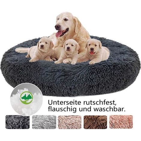 KLVGTIFS PU - Lit pour Chien,Chenil Ronde Nid de Chat,Doghouse Sac de Couchage Profond,Matelas Pad Fossa pour Puss Chiot,Hiver et été,gris 70cm (1/4)