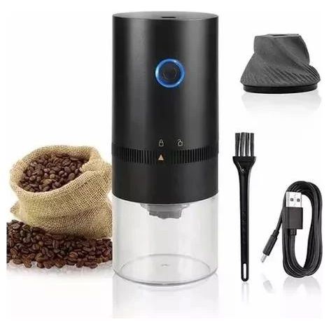Moulin à café électrique, 110 V/220 V, portable, noir, pour grains de café, avec broyage pratique pour expresso, café filtre, maison, bureau et voyage.-AquaForge (1/5)