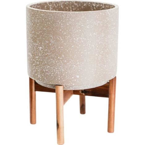 Valetta Speckled Planter with Stand - L28 x W28 x H37 cm - Ivory