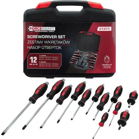 Set di 12 cacciaviti a percussione magnetici Forcekraft in valigetta