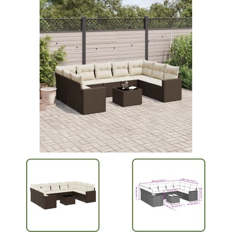 vidaXL Salon de jardin 10 pcs avec coussins marron résine tressée