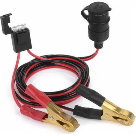 Prise Allume-Cigare Femelle - Câble Extension 12 V 24 V - Pinces Crocodile - Fusible 25 A - 60 cm - Pour Batterie Voiture Tondeuse Bateau Camping-Car