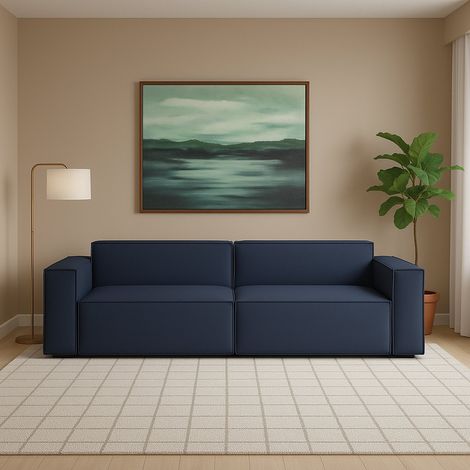 Dmora - Canapé fixe Dmelucc, Canapé modulable linéaire 3 places, 100% Made in Italy, Canapé de salon moderne en tissu, Cm 260x95h70, Bleu (1/5)