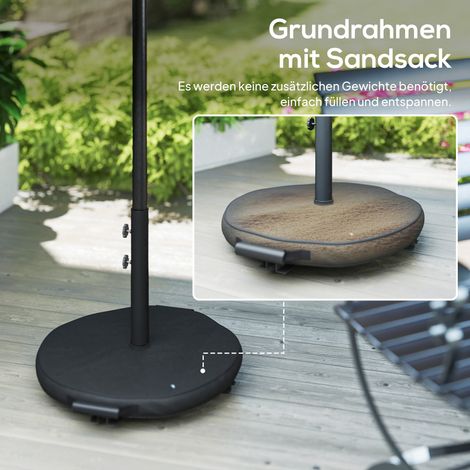 Parasol balcon inclinable avec manivelle Ø300 cm, pied croix, sac de lestage, protection UV 30+, rétractable, gris anthracite (1/4)