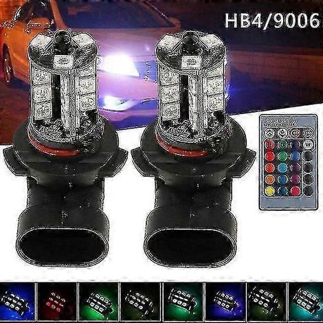 Lot de 2 lampes d'ambiance RGB universelles pour voiture, ampoules LED 5050 (références 9006, H4, H7, H8, H9, H11), avec télécommande.