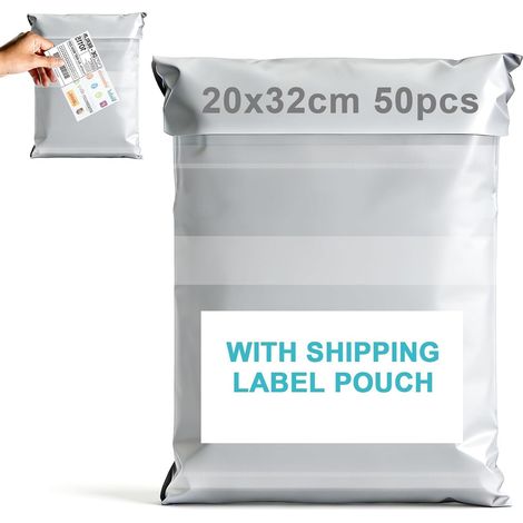 Pack of 50 Packages with 20 x 32 cm Waterproof Plastic Shipping Bags for Textiles and Shoe Boxes Books (1/5)