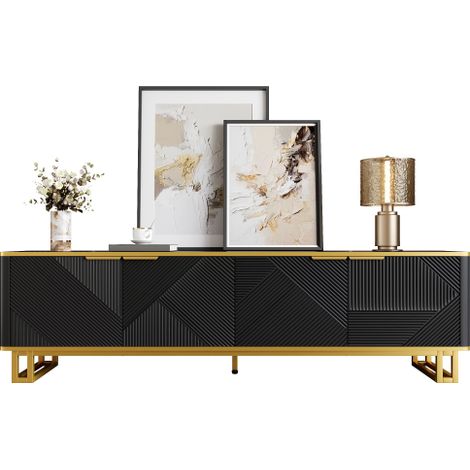 Mueble para TV con cuatro puertas, soporte para TV, panel para TV, soporte bajo para TV. Diseño único, textura geométrica. 160 x 37,5 x 48 cm (largo x ancho x alto) (1/5)