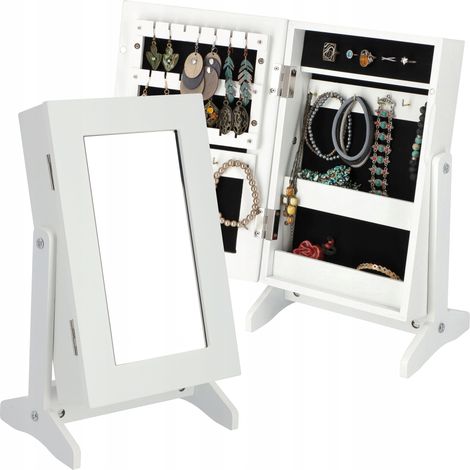 Kadax – Boîte à bijoux avec miroir 21 x 15 x 38,5 cm – Panneau MDF – Pieds stables pour maintien sécurisé – Rangement colliers, bagues, accessoires (1/5)