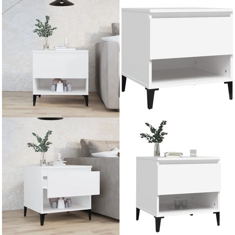 Table d'appoint Blanc 50x46x50 cm Bois d’ingénierie - Table D'appoint - Meuble Industriel - Table Basse - Table Design - Rangement Tiroir - Home & Living (1/5)