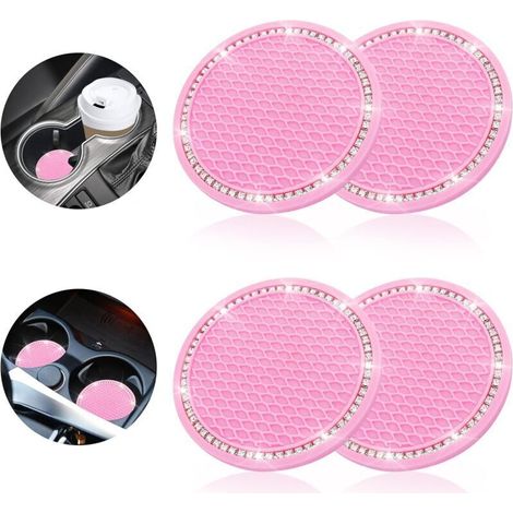 FLITI 4 Stück Auto-Untersetzer, rutschfest, Silikon, Strass, Getränkehalter für Auto-Innenausstattung (Pink)