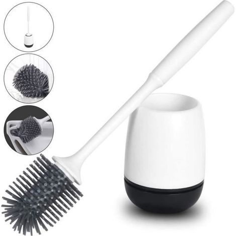Brosse De Toilette - Manche Long En Plastique Haute Résistance Et Tête En Silicone - Pour Nettoyage Profond Sous Le Rebord - 1 Pièce (1/5)