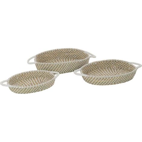 Lot de 3 Paniers Déco "Daren" 47cm Naturel & Blanc (1/2)