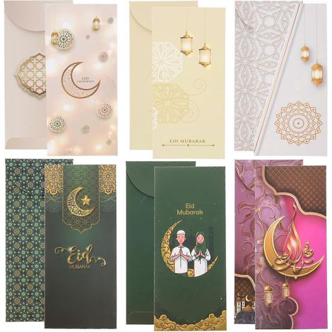 Lot de 6 enveloppes en papier pour le Ramadan, enveloppes pour l'argent de l'Aïd, enveloppes pour cartes cadeaux de l'Aïd-18X8CM (1/4)
