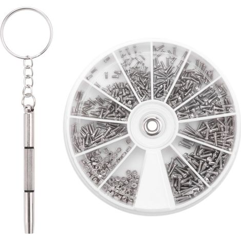 600 pezzi/set di piccole viti in acciaio inossidabile, 12 dadi elettronici assortiti + 1 cacciavite per la riparazione degli occhiali (1/4)