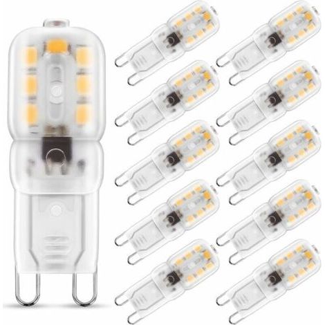 Ampoule LED G9 2W Blanc Chaud 3000K, Équivalent 25W Ampoule Halogène, 230V AC 180lm, Faisceaux Larges à 360°, Culot G9, Lot de 10 [Classe énergétique A+] (1/4)