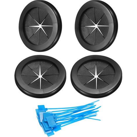4Pcs 2"(52mm) DE, 2-3/8" (60mm) Trou Perce, Passe-Cable Double Face Rond Pour Pare-Feu Avec Attaches-Cable Marquees Pour Protection Cable Bureau Domestique, Noir (1/5)