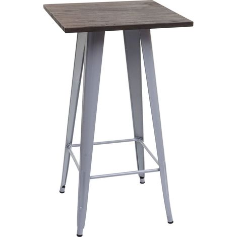 Mesa alta HHG-401 con tablero de madera, mesa de bar, mesa de bistró, diseño industrial metálico MVG 107 x 60 x 60 cm, gris