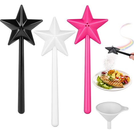 Ensemble de 3 pots à épices perforés, baguette magique, salières et poivrières forme étoile, distributeur sel. (1/5)