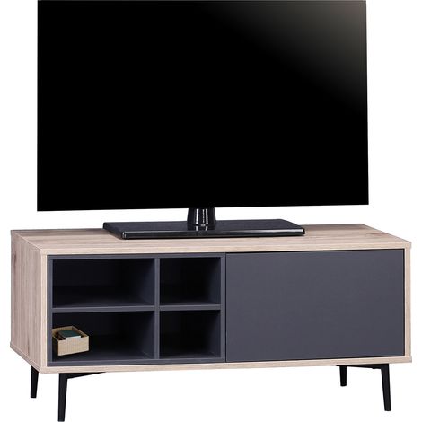 Meuble TV style scandinave 98 cm chêne/anthracite Mayline (1/5)