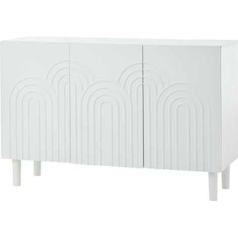 Buffet 12038,579cm, meuble de salon avec 3 portes, grand espace de rangement, commode pour chambre et salon, armoire à cloisons réglables, blanc, MDF, avec pieds de 16 cm (1/5)