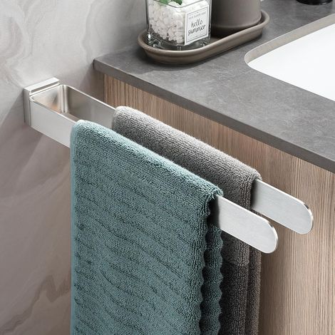 Porte-serviettes à percer Porte-serviette Double Acier inoxydable 304 Argent Support de serviette deux bras mural pour salle bain et cuisine 3 Argenté -'3 Argenté