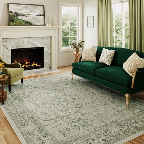 Vintage Tapis Salon 180x270cm Vert Lavable en Machine Rug Chambre Adulte Grand Rugs,Descente de Lit, AntidéRapant Carpet,Interieur Doux Poil Ras,Salle a Manger Carpets,Bureau (1/5)