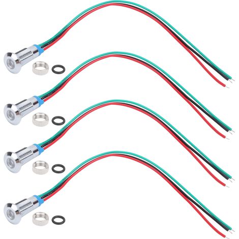 4 jeux de LED rondes précâblées étanches bicolores pour signalisation, anode commune, 8 mm, 36 V (rouge et vert)